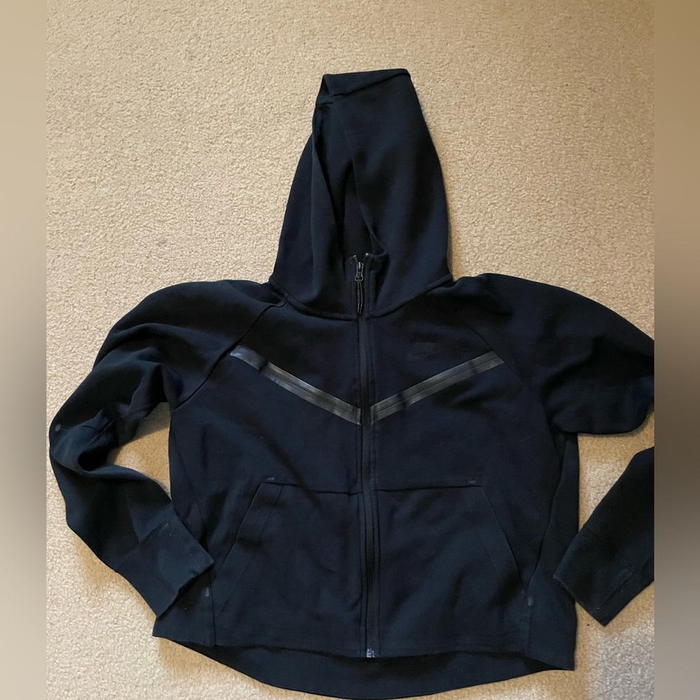 Nike Tech Fleece Hoodie Sweatshirt Full Zip Black Boys Size Medium